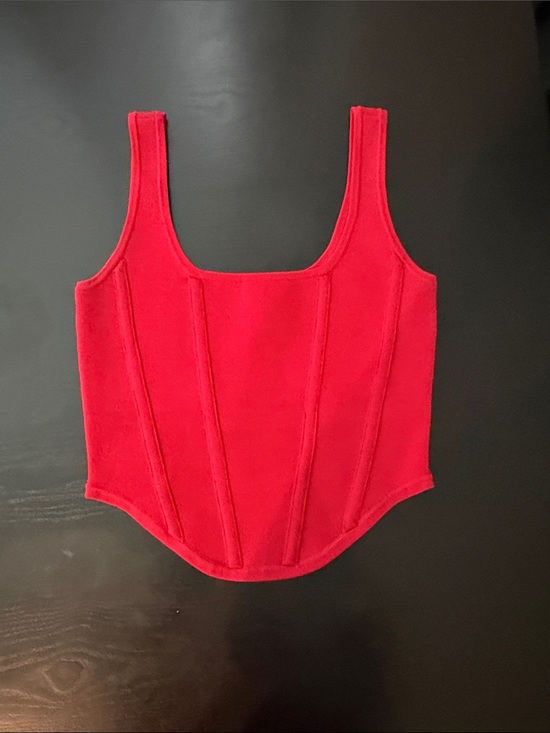 Express Tops - Express - Body Contour Red Corset-Style Square Neck Tank Top